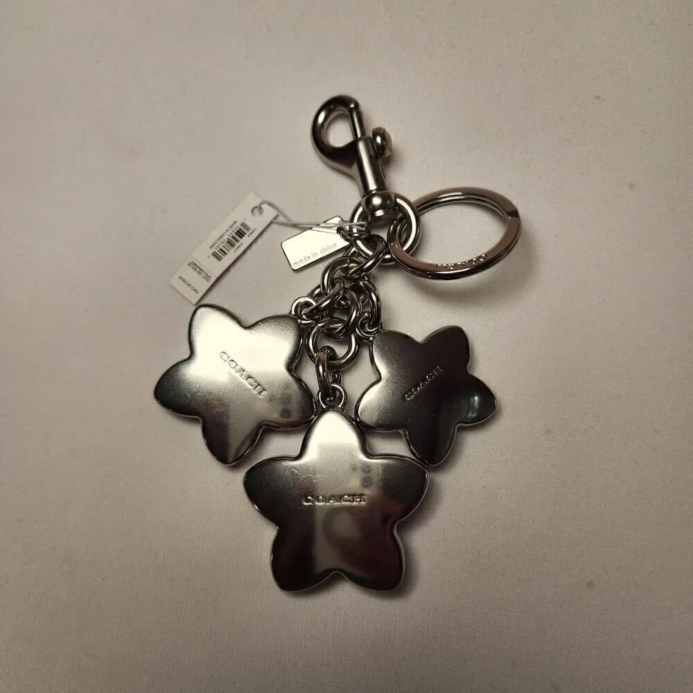NWT Coach CR924 Bag Charm Key chain SILVER MULTI Wildflower Cluster